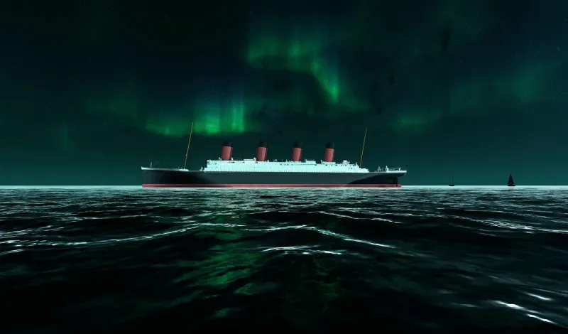 Titanic under en norrskenshimmel